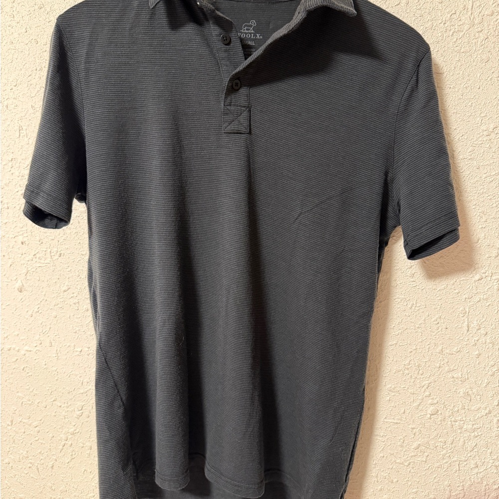 Woolx Classic Polo Shirt Black and gray stripe small Merino Wool